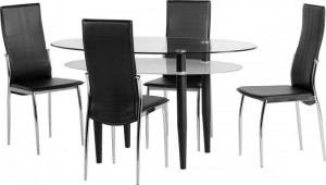 Berkley Dining Set in Clear Glass/Frosted Glass/Black/Black PVC/Chrome